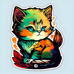 cute kawaii cat sticker. Generative AI
