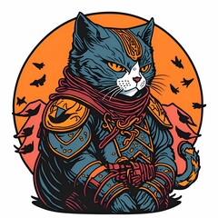 Samurai Cat sticker. Generative AI