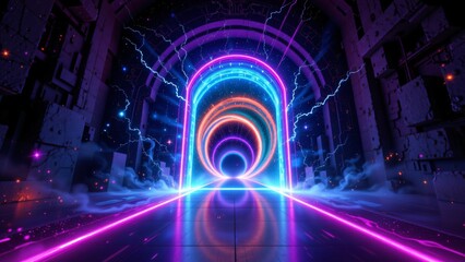 Dynamic energy portal glows with neon colors futuristic environment digital art scene sci-fi concept high-tech vibes vivid light effects