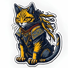 Samurai Cat sticker. Generative AI