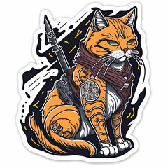 Samurai Cat sticker. Generative AI