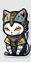 Samurai Cat sticker. Generative AI