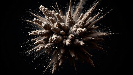 Explosive dust eruption studio environment 3d render dramatic lighting abstract concept creative visualization dynamic movement