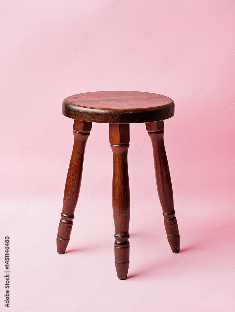 Poster a generic stool isolated on a vibrant pink background with three legs and a circular seat creating a