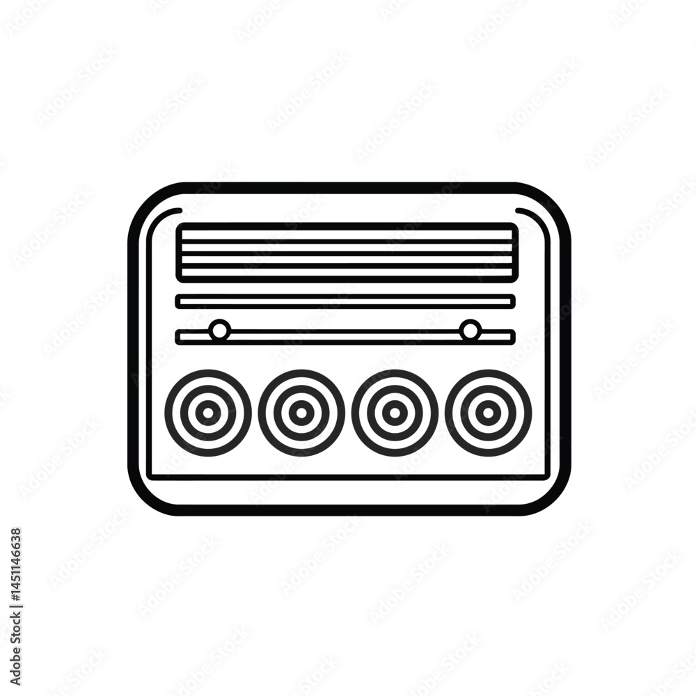 Aufkleber retro radio outline icon with circles and tuners on transparent background