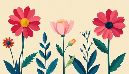 Bold graphic blooms, geometric stems & sharp petals, background, fabric