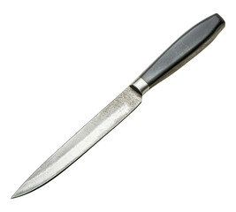 A knife with a black handle and a silver blade