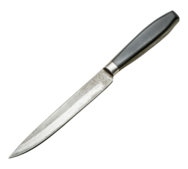 A knife with a black handle and a silver blade