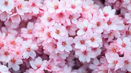 Fototapeta premium A cluster of pink cherry blossoms in full bloom, forming a lush and vibrant floral background.