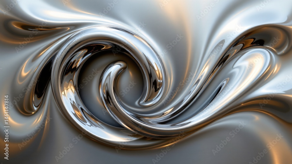 Aufkleber dynamic silver swirl abstract art digital creation modern design fluid motion close-up view artistic