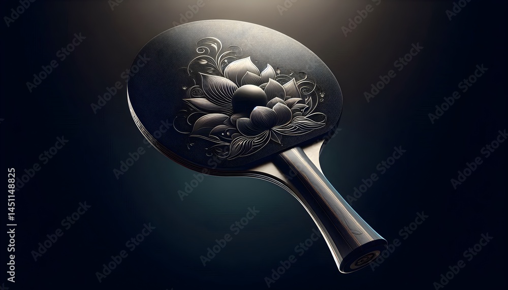 Poster modern 3d render of table tennis paddle on dark background with elegant rim light and no visible bra