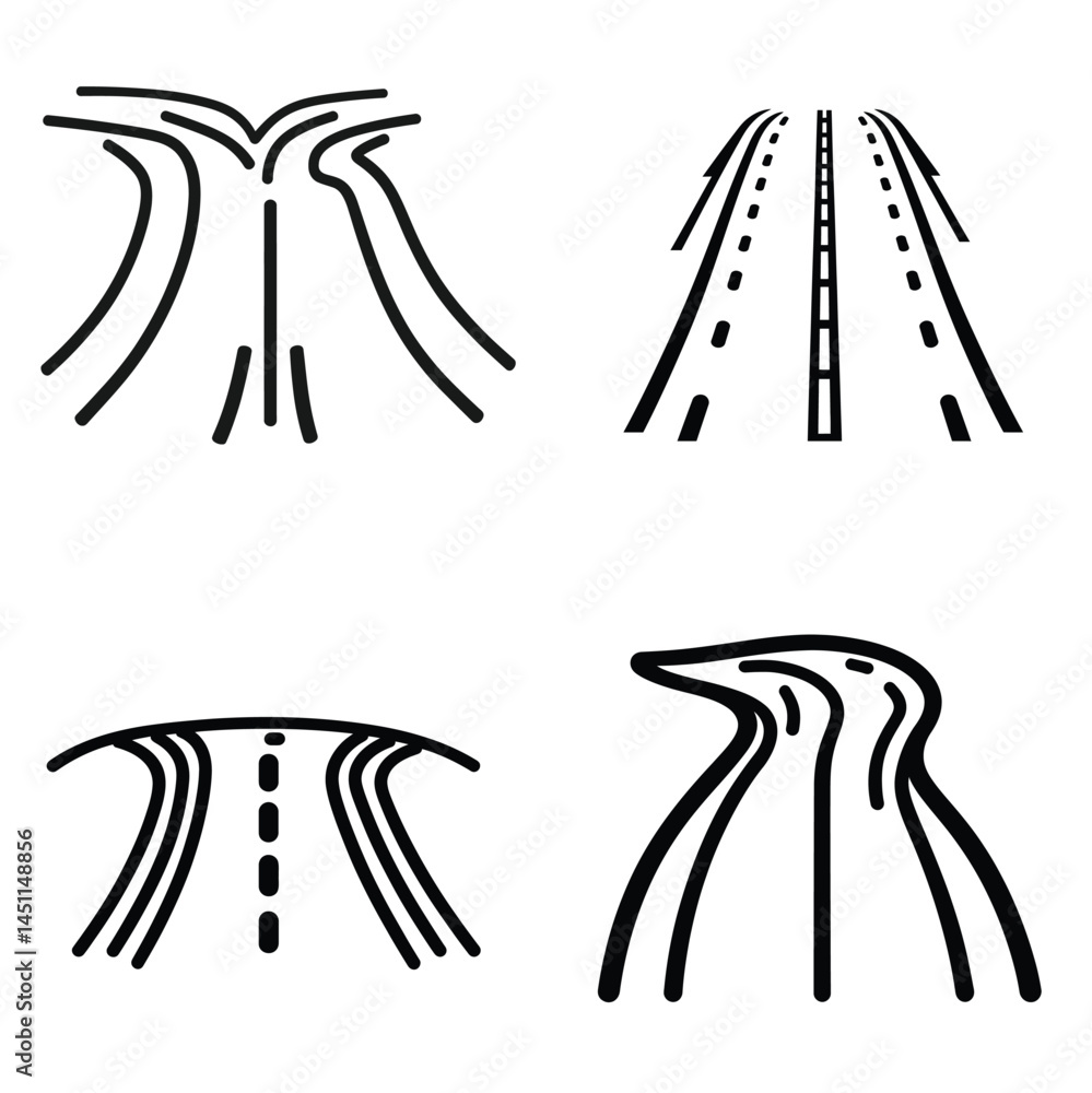 Poster road path direction vector design with diverging and straight routes on transparent