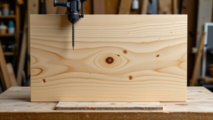 Woodworking techniques drilling into pine wood workshop diy project woodworking environment overhead view craftsmanship skills for beginners