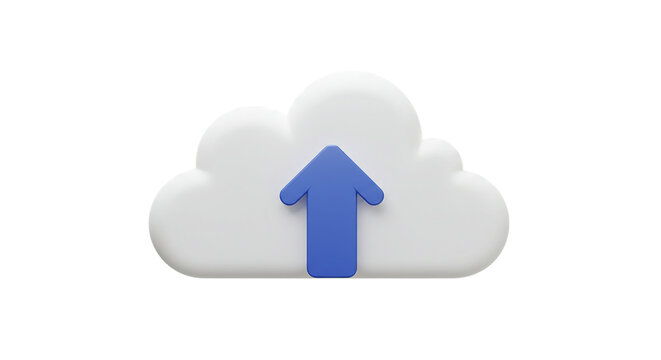 A white cloud with a blue arrow pointing upwards in a black background representing cloud storage