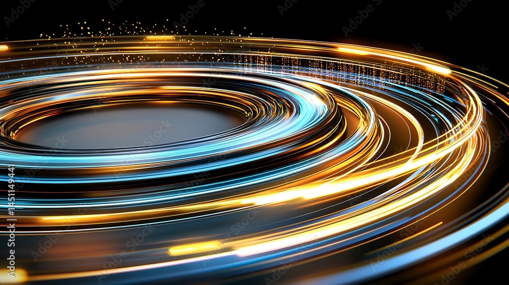 Poster colorful light trails creating abstract circular patterns in motion