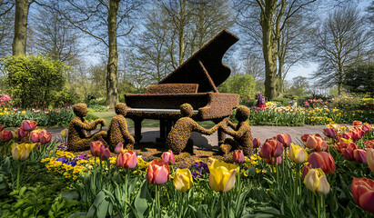 Floral Garden Topiary of Piano and Family &ndash; Spring Art in Bloom