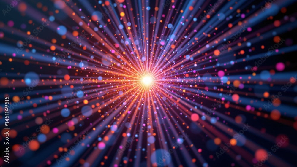 Aufkleber dynamic burst of colorful light particles cosmic space digital artwork vibrant environment abstract 