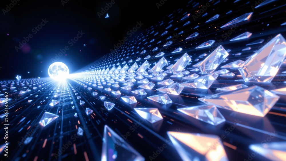 Poster illuminating crystalline structures journey cosmic space 3d visual art digital environment perspecti