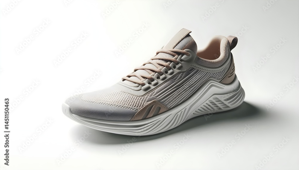 Poster minimalist running shoe mockup placed on clean white background with studio lighting and soft shadow