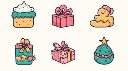 Cute Christmas Icons Set