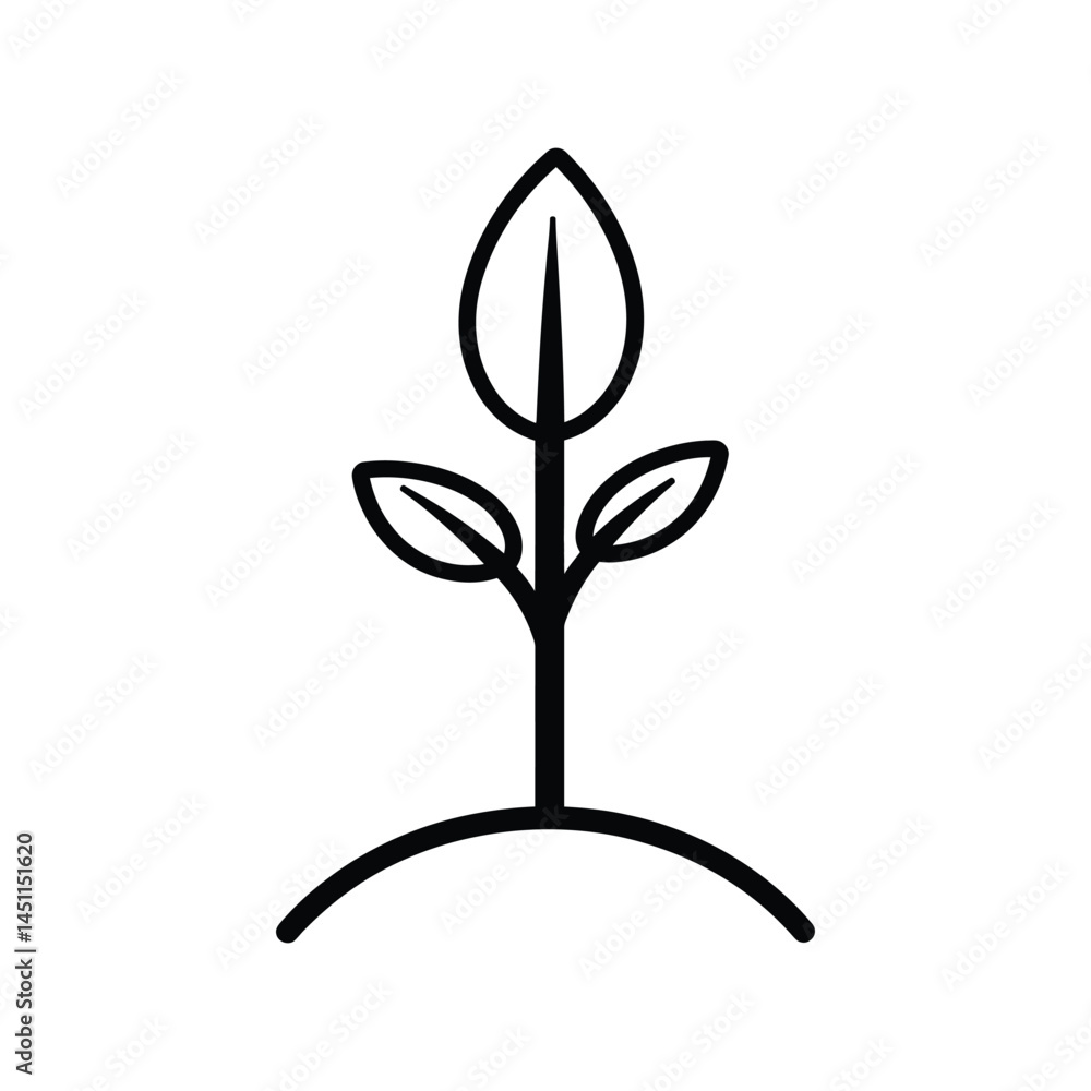 Poster seedling outline growing from soil with leaves and transparent background simple icon