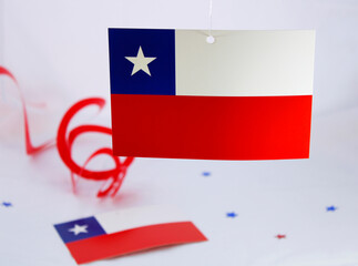 Flag next to garlands to decorate the national holidays, Chile's Independence Day