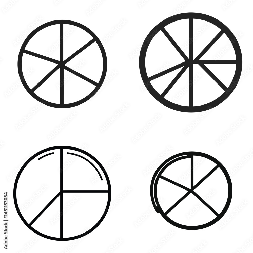 Poster set of four circle diagrams with different section divisions isolated on white