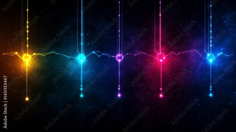 Poster colorful abstract visual representation of sound waves in the cosmos with starry background for mode