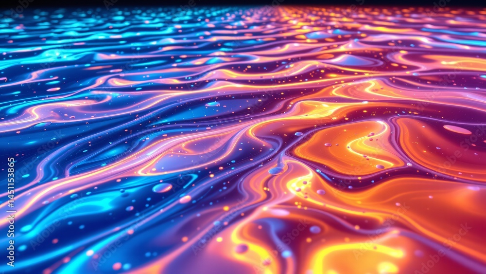 Poster dynamic waves of colorful liquid patterns abstract art digital render vibrant environment aerial vie