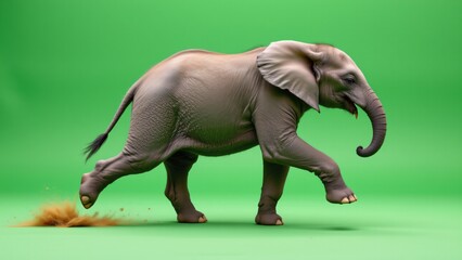 Obraz premium Running elephant in motion green screen studio wildlife photography indoor environment dynamic perspective captivating animal behavior for seo impact