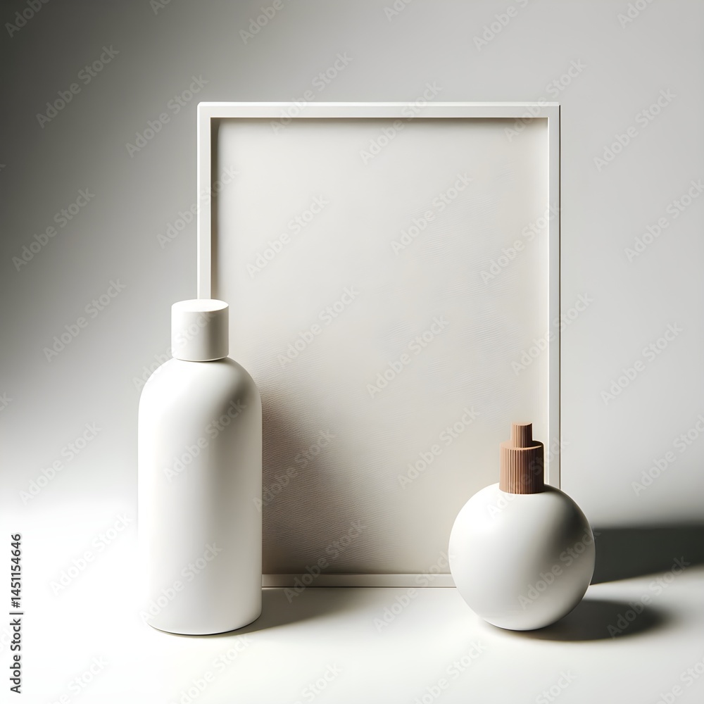 Poster unbranded minimalist product placed on clean white background with soft studio lighting and realisti