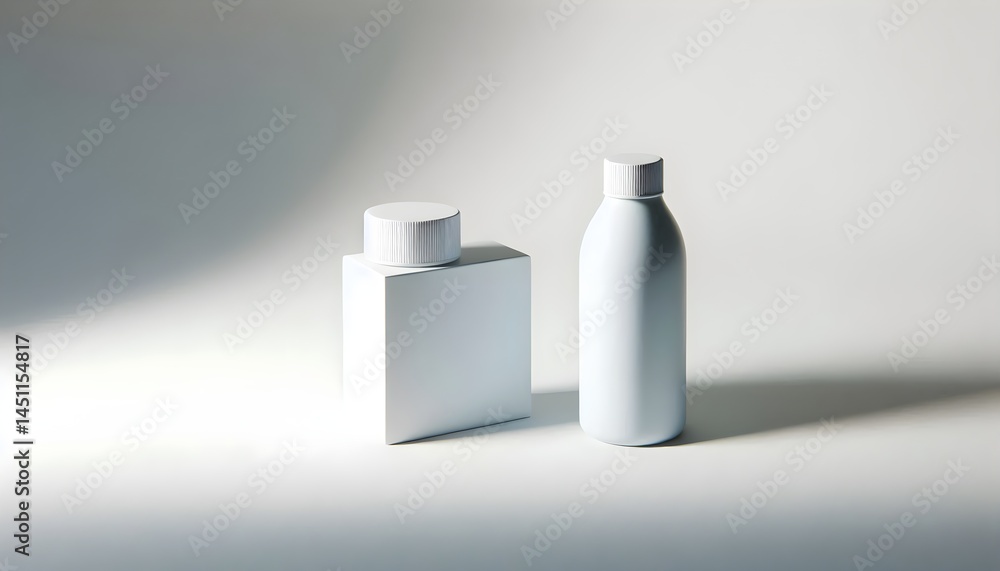 Poster minimalist product mockup with realistic shadows on white studio background featuring soft light and