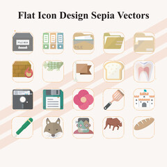Flat Icon Collection SepiaToned Vectors