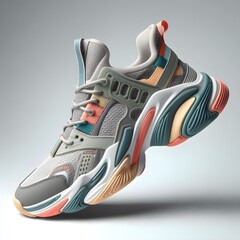 Unbranded youth sneaker mockup featuring dynamic side view with vibrant design on clean light gray studio background