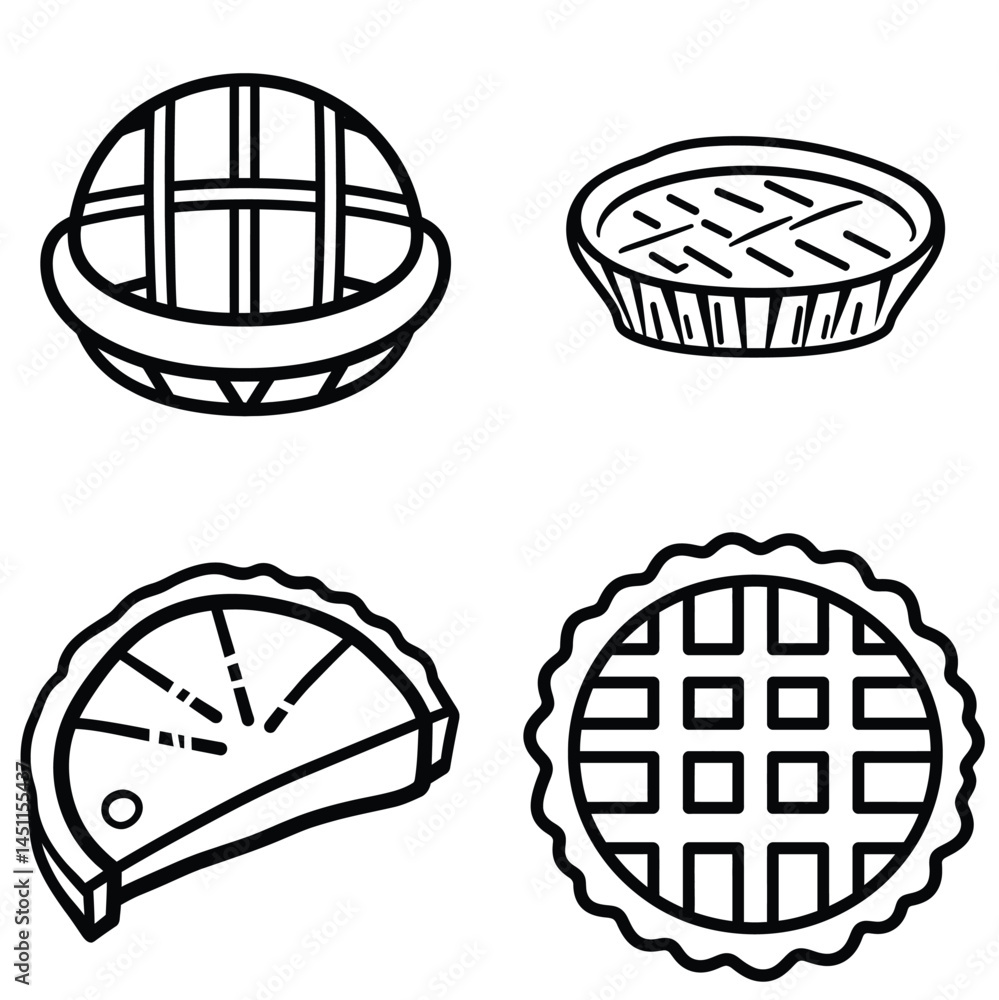 Aufkleber set of pie iconography in black line style isolated on a transparent background