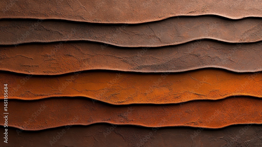 Poster textured layers of rust-colored metal in a captivating arrangement showcasing depth and visual inter
