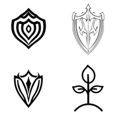 Obraz premium Shield Icon Set, Simple Line Art Emblem, Minimalist Design, Transparent Background
