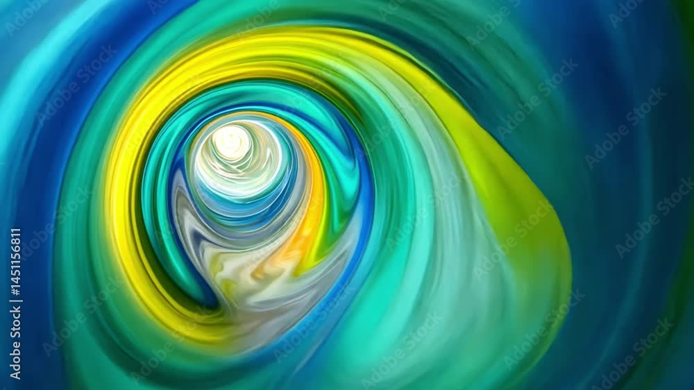 Poster vibrant abstract swirl of colors dynamic fluid visual movement in yellow, blue, and green, creating 