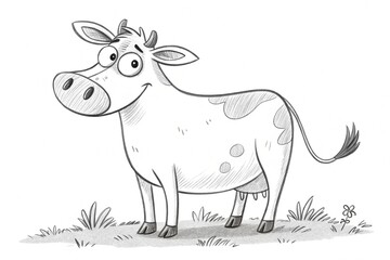 Obraz premium a cow in simple black and white line drawing, in a style similar to the quirky and whimsical illustrations. The composition is simple, with only one subject in the center - generated by ai