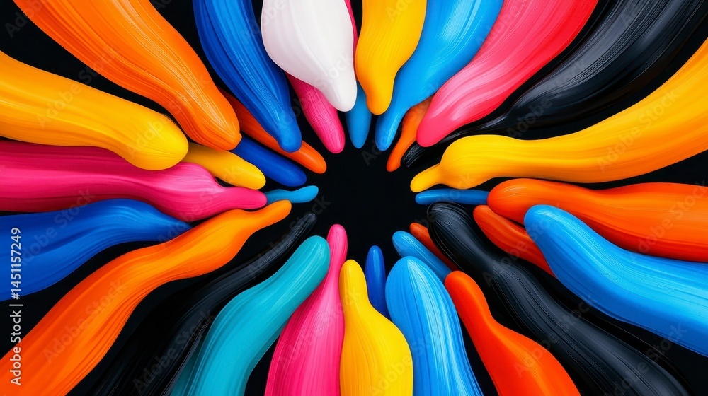 Poster colorful and dynamic hands reaching towards the center, symbolizing collaboration and unity among di