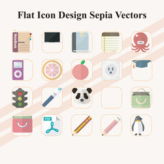 Flat Icon Design Sepia Vectors Collection