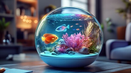 Fototapeta premium Sphere aquarium in modern home