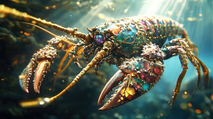Ornate Lobster in Underwater Sunlight