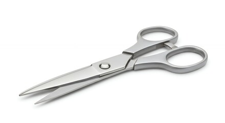 Obraz premium Close up studio shot of stainless steel scissors on white background