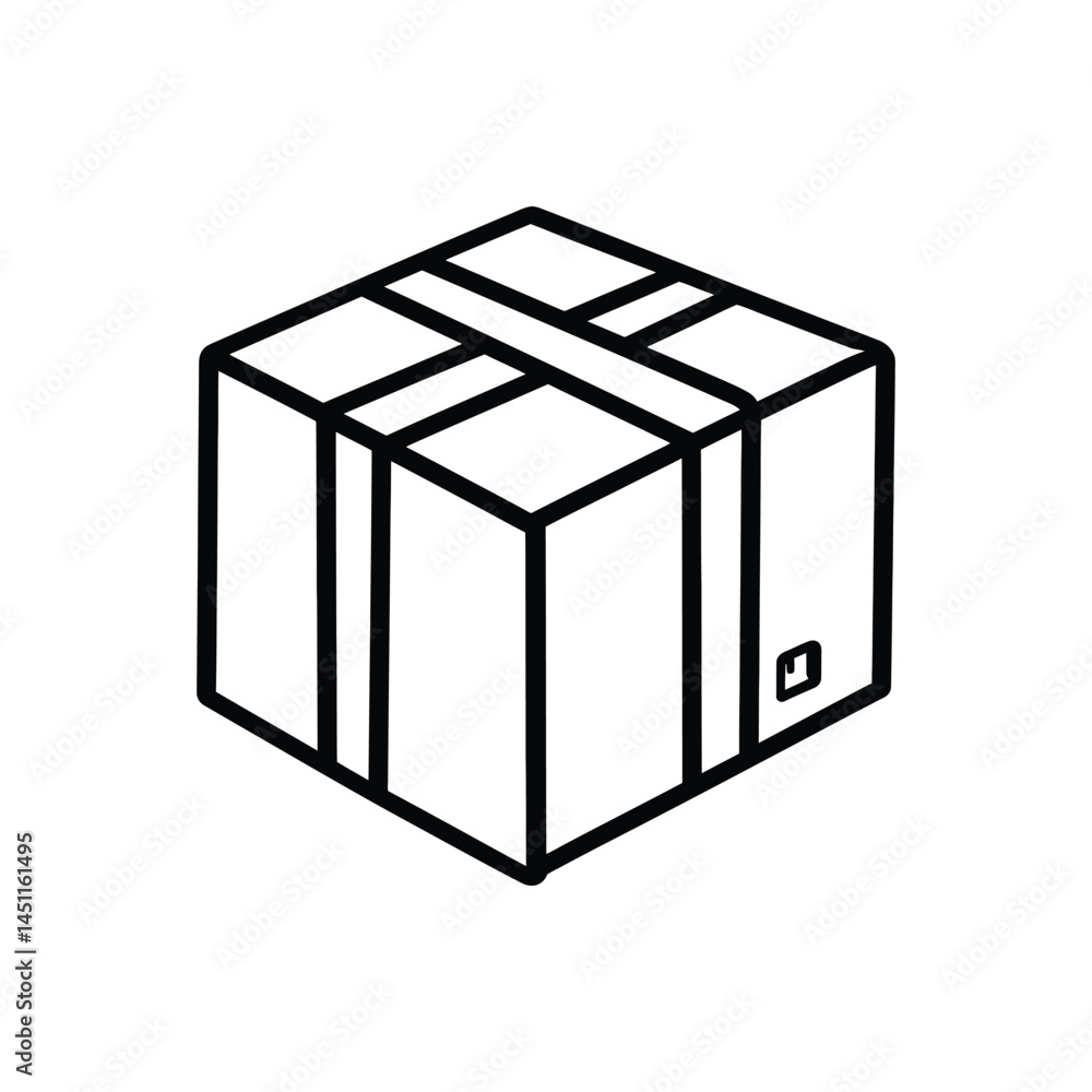 Poster simple box package with tape on transparent background line art icon