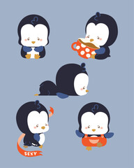 cute penguin illustration vector set design