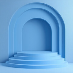 Fototapeta premium Bright Capri Blue Podium on Matching Background for Product Display
