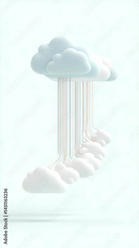 Poster conceptual cloud computing data transfer with line connections in pastel colors, illustrating networ
