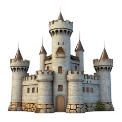 Fototapeta premium A stunning, majestic stone castle with several towers, and a wooden door. It stands tall and proud