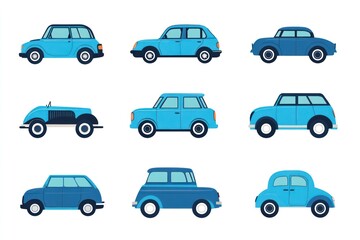 Vintage car collection, side view, white background, design element